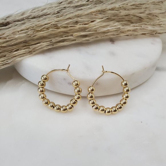 5 for $25 Gold Color Beaded Small Hoop Earrings - Picture 2 of 5